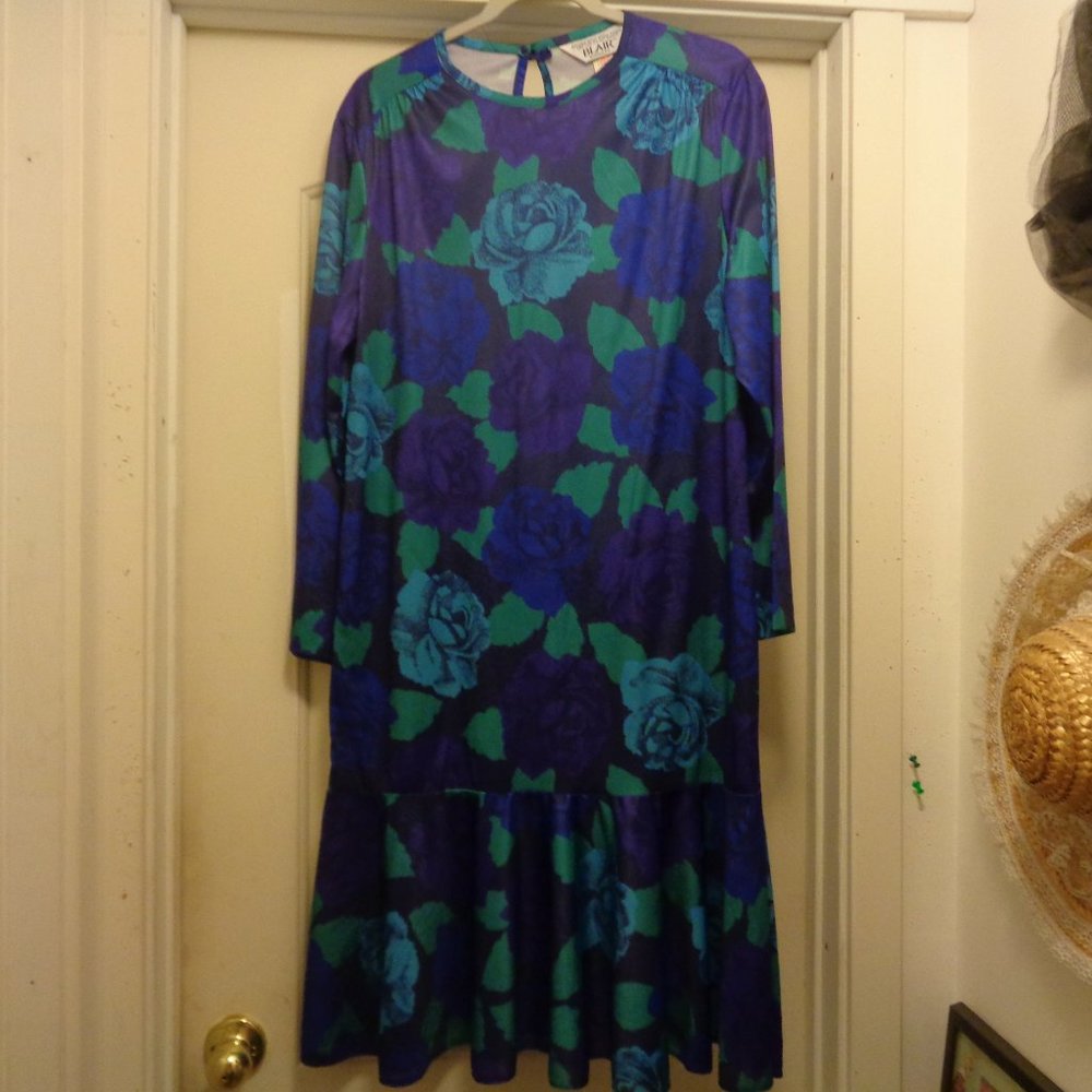 GARDEN PARTY BLAIR BEAUTIFUL BOHO BLUES & PURPLES RUFFLE DRESS  16 P